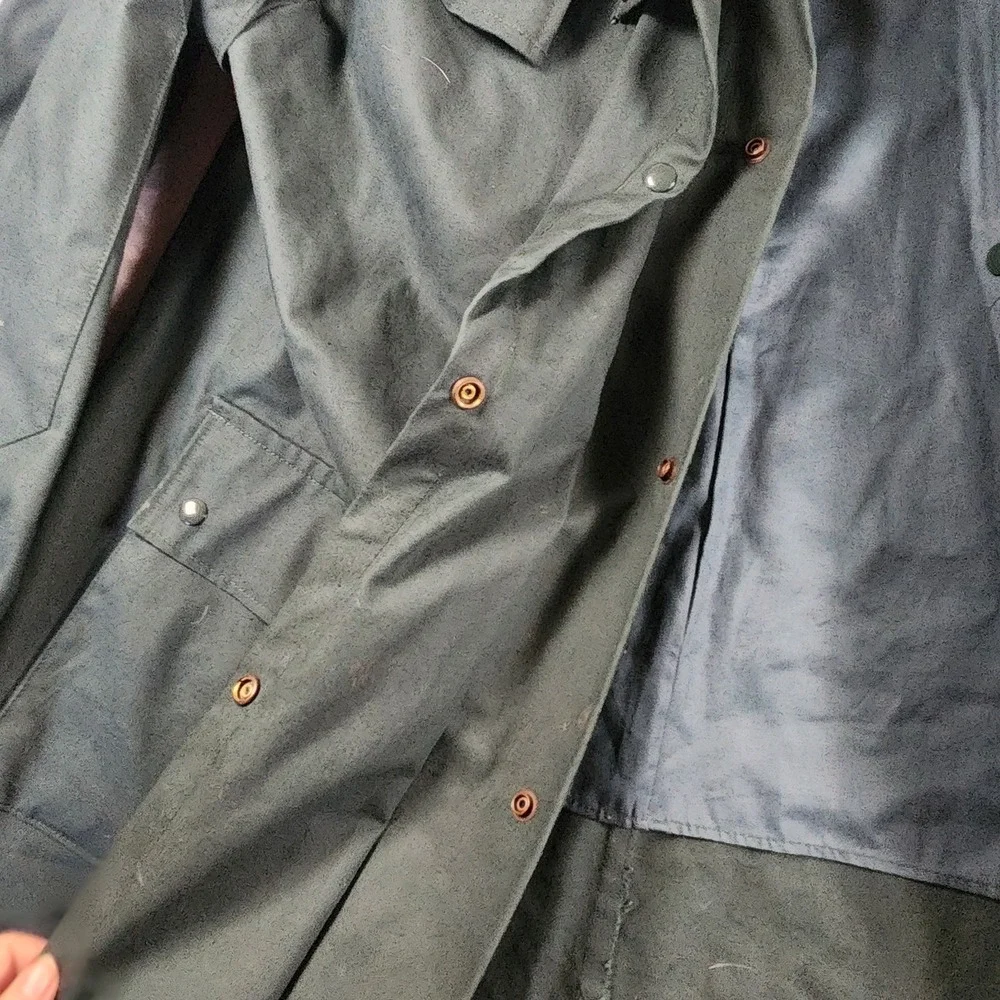 Vtg Morrisons Australian Green‎ OilSkin Coat Duster Size XL Ranch Cowboy Chore